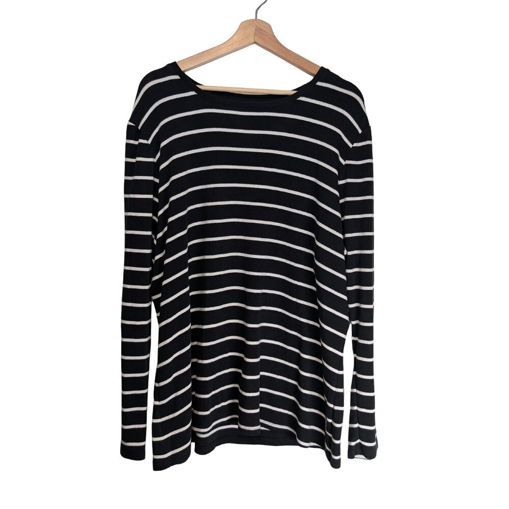 Lane Bryant Plus Size Women’s 22/24 Top Black White Stripe Long Sleeve Shirt